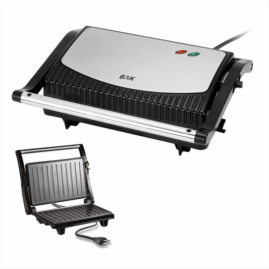 Mini grill e sanduicheira elétrica BAK 750W em aço inox